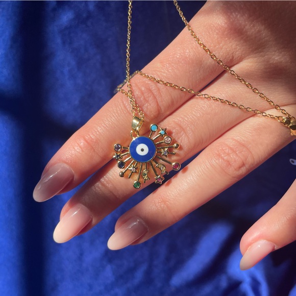 *NEW* 18K Gold Plated Cubic Zirconia Evil Eyes Pendant Necklace 🧿🪬 - Picture 5 of 11